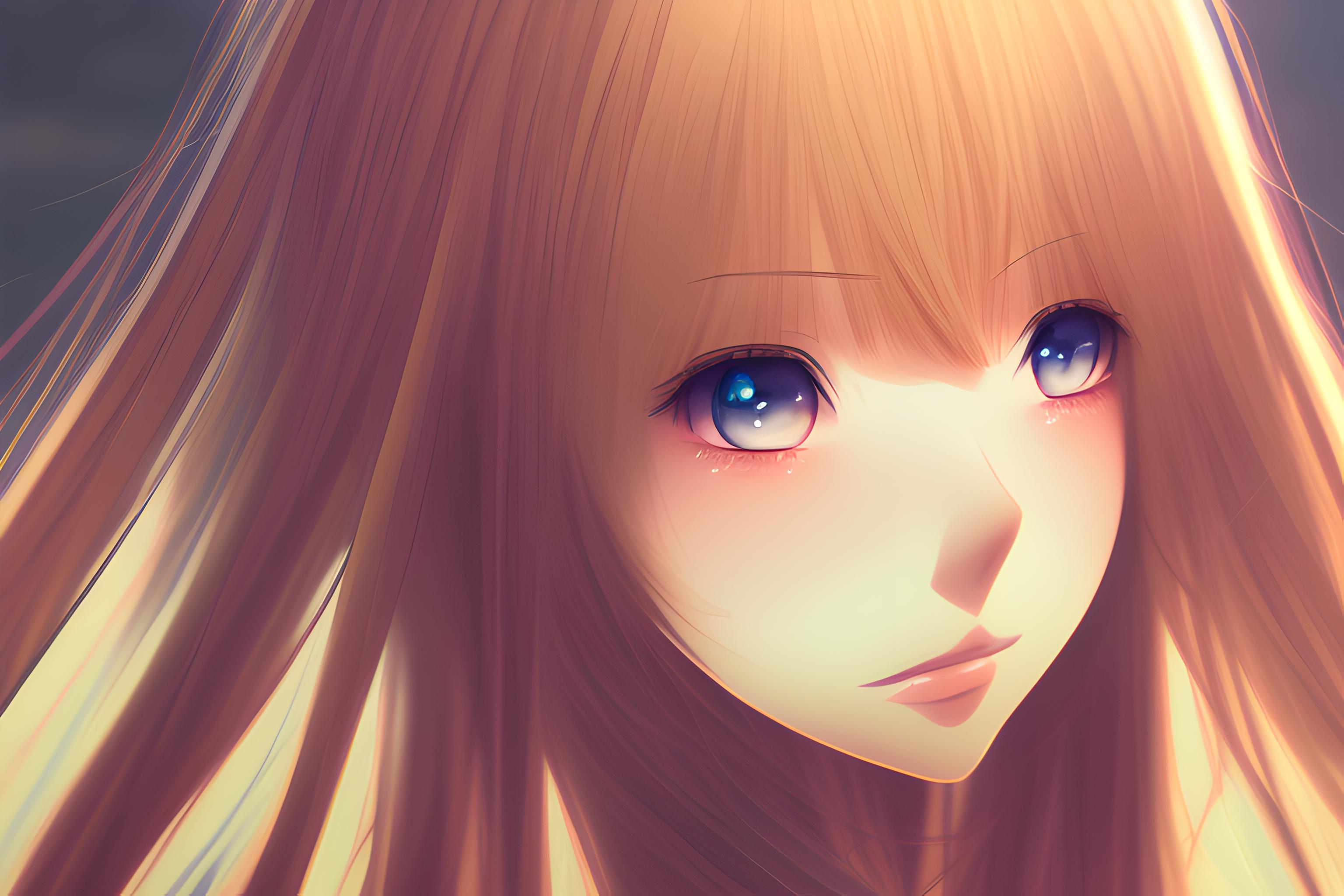 anime girl with long blond hair sits in a clearing and waits for a boy |  Wallpapers.ai